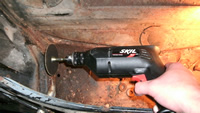 Three inch cut-off wheel on drill.