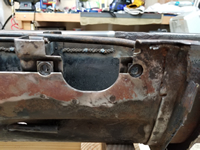 Outside view of the pedal cluster support plate and damaged area removed.